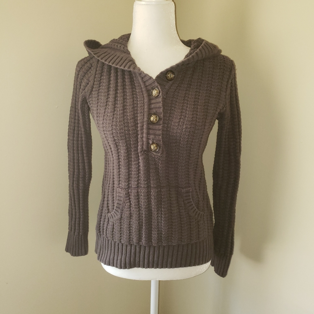Style & Co grey gray hooded sweater with buttons